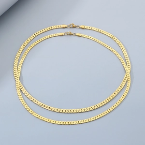 Minimalist gold stainless steel flat snake chain and NK Cuban link necklace set for men and women