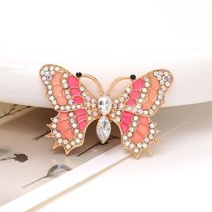 Zinc alloy butterfly charm with pink enamel and rhinestones for DIY shoe decoration