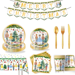 Christmas Nutcracker party tableware set for 16 guests with plates cups and cutlery