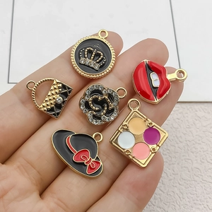 DIY jewelry charm set with crown and rose designs in gold alloy and rhinestone