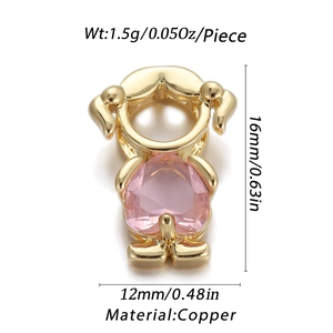 Macro detail of copper girl pendant with pink heart gemstone and 16x12mm measurements