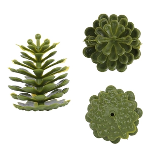 Three-view set of green plastic pine cone ornaments for Christmas DIY decorations