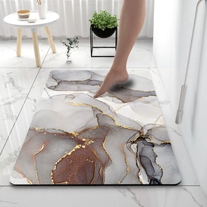 Detailed texture of marble pattern diatom mud bath mat with non-slip absorbent surface