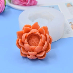 3D lotus silicone mold for DIY candles, soap and plaster crafts on blue background