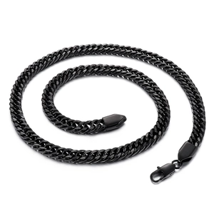 Polished black titanium steel cuban link chain with lobster clasp for men on white background