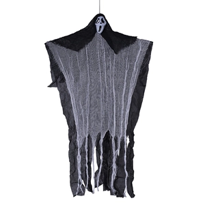 Creepy Halloween hanging ghost decoration with classic white scream mask and tattered black gauze
