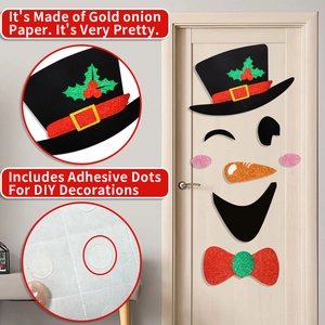 DIY Christmas Snowman door sticker set made of glitter paper for holiday home decoration