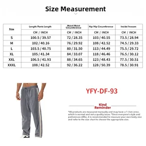 Size guide for men's corduroy sweatpants showing measurements in centimeters and inches
