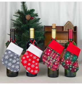 Mini Christmas socks wine bottle covers with snowflake and plaid patterns set of four