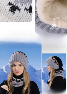 Detailed close-up of thickened fleece lining and Nordic jacquard pattern on winter set
