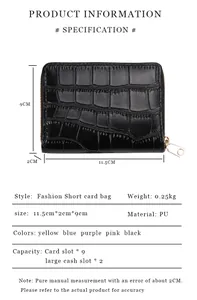 Detailed size specifications and product information for crocodile pattern PU card holder