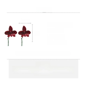 Detailed size chart and specs for red floral rhinestone earrings, 13x8.2cm iron studs