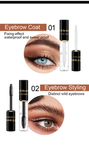 Detail of waterproof eyebrow coat and styling gel with fine brush and spiral wand