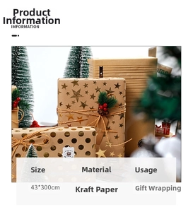 Detail view of brown kraft paper with gold foil stars for Christmas gift wrapping