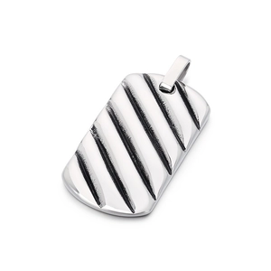 Silver square stainless steel pendant with industrial black wave texture grooves
