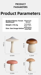 Detailed technical specifications for painted wooden mushroom figurines with sizes and weight