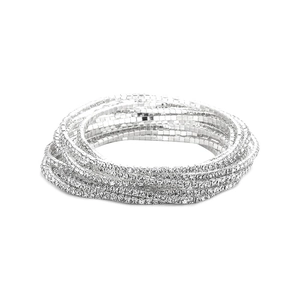 Sparkling 2.0mm multi-layer elastic bridal bracelet with silver rhinestone crystals