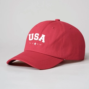 Casquette de baseball en coton rouge classique avec texte USA blanc et motif étoiles