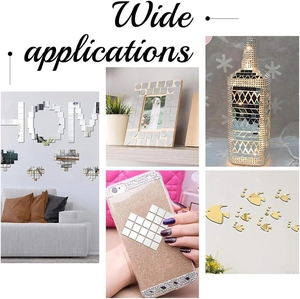 Collage showing various applications of self-adhesive mini square mirror mosaic tiles