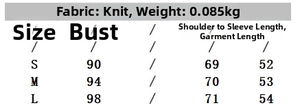 Size chart for women knitted jacquard jacket with bust and sleeve measurements
