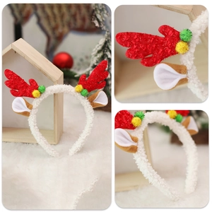 Cute Christmas reindeer headband with red sequin antlers and plush fur for kids