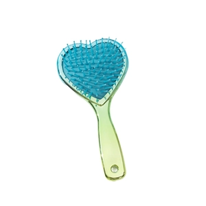 Heart-shaped air cushion hair brush in gradient green and blue with transparent handle