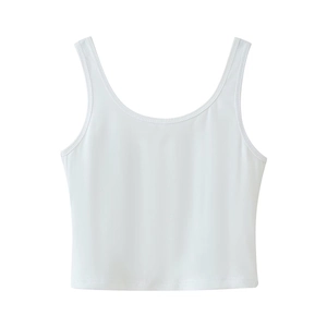 White sleeveless tank top for women with U-neckline shown in a flat lay front view
