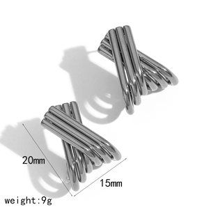 Detail view of silver X-shaped cross earrings with dimensions and weight specs