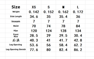 Tableau des tailles XS à L pour ce short d'été taille basse style doux