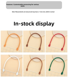 Leather bag handles with rivet holes shown in six colors including brown and green