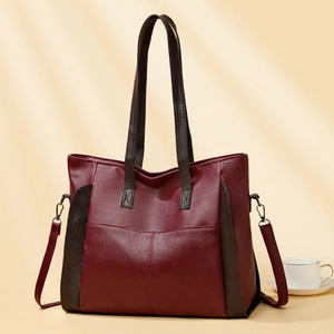 Minimalist burgundy large capacity faux leather tote bag with stylish shoulder strap
