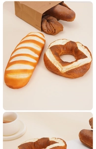 Macro shot of realistic artificial German pretzel and baguette with detailed texture
