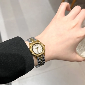 Gedi luxury women's quartz watch with diamond bezel and bicolor stainless steel band