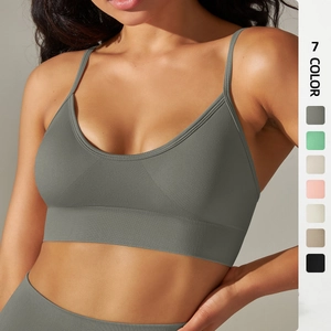 Reggiseno Sportivo da Donna in Maglia Senza Cuciture Texture a Costine Spalline Scollo a V Corsa Yoga Fitness Workout Pullover Tank Top