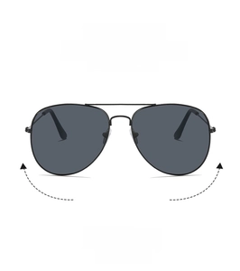 Classic aviator sunglasses with black metal frame and dark polarized lenses