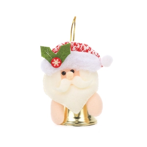 Christmas Santa Claus hanging ornament with red knitted hat and gold metal bell decor