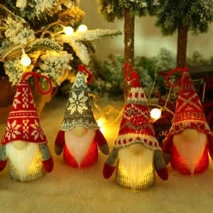 Knitted Faux Fur Christmas LED Gnome Hanging Ornament Snowflake Pattern Swedish Tomte Doll Glowing Holiday Home Decor Gift