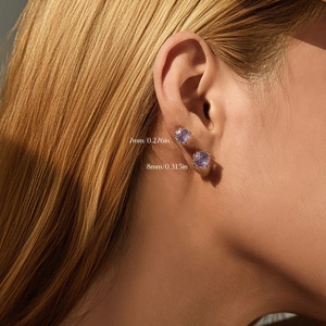 Elegant S925 silver lavender firework cut stud earrings in 7mm and 8mm sizes
