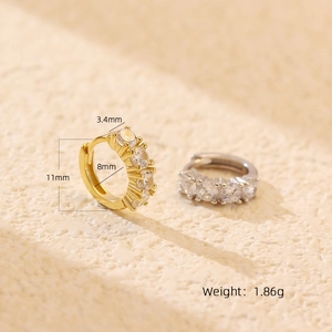 S925 sterling silver hoop earrings with clear zircon stones including size and weight specs