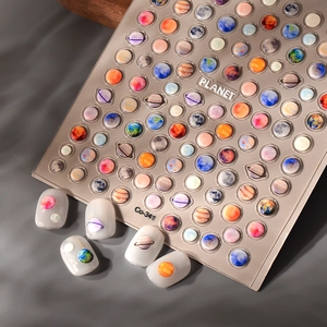 8D 3D Planeten-Nagelsticker mit Saturn und Erde und geprägter Gelee-Textur