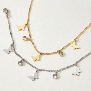 Butterfly Cubic Zirconia Anklet Stainless Steel Foot Jewelry Sexy Leg Chain For Women Elegant Butterfly Charms