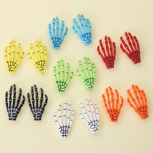 Set of skeleton hand hair clips in seven vibrant colors for Halloween parties