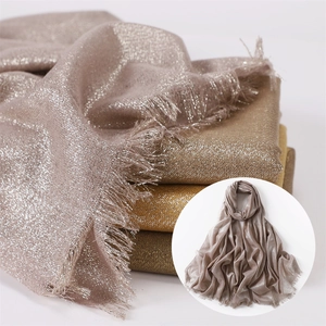 Women Shimmer Scarf Shawl Long Solid Color Metallic Lurex Glitter Tassel Frayed Edge Banquet Evening Wrap Hijab