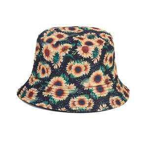 Fashionable sunflower print bucket hat for sun protection with floral pattern design