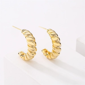 Croissant Hoop Earrings With 925 Sterling Silver Earring Post 14K Gold Plated Copper Twisted C-Shape For Women Design