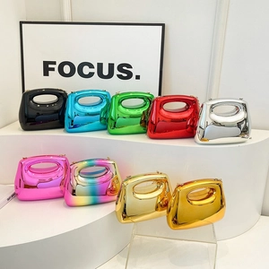 Acrylic Mirror Surface Crossbody Bag With Metal Chain Strap Hollow Handle Boxy Evening Clutch Handbag For Women