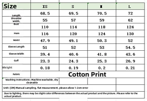 Detailed size chart for striped cotton poplin shirt including length and bust measurements