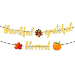 Set di striscioni glitterati per il Ringraziamento con scritte festive e decorazioni autunno