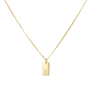 Minimalist gold S925 silver necklace with rectangular R initial pendant for women