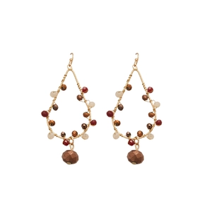 Vintage bohemian gold teardrop beaded earrings with multi-colored faceted crystals